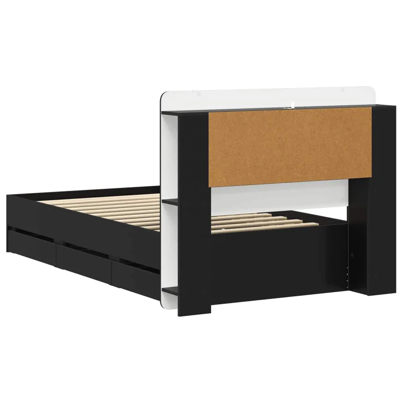 Lovos rėmas su saugojimu Juoda 75 x 190 cm Apdirbta mediena