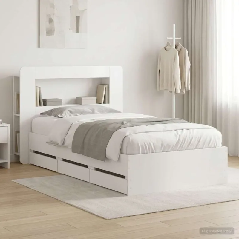 Lovos rėmas su saugojimu Balta 75 x 190 cm Apdirbta mediena