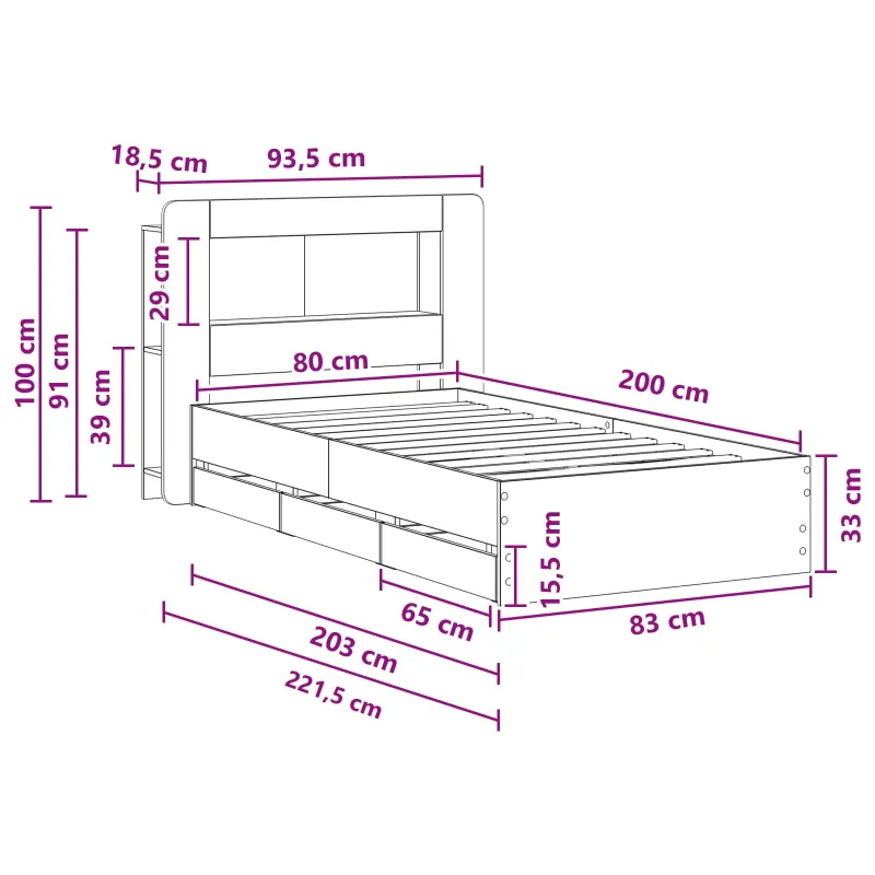 Lovos rėmas su saugojimu su galvūgalio Betono pilka 80 x 200 cm