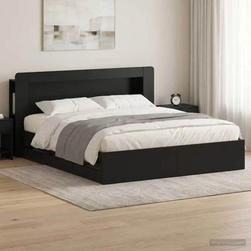 Lovos rėmas su saugojimu Juoda 200 x 200 cm Apdirbta mediena