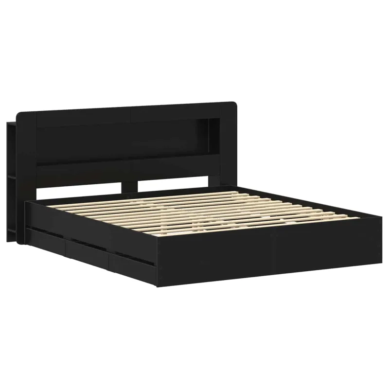 Lovos rėmas su saugojimu Juoda 200 x 200 cm Apdirbta mediena