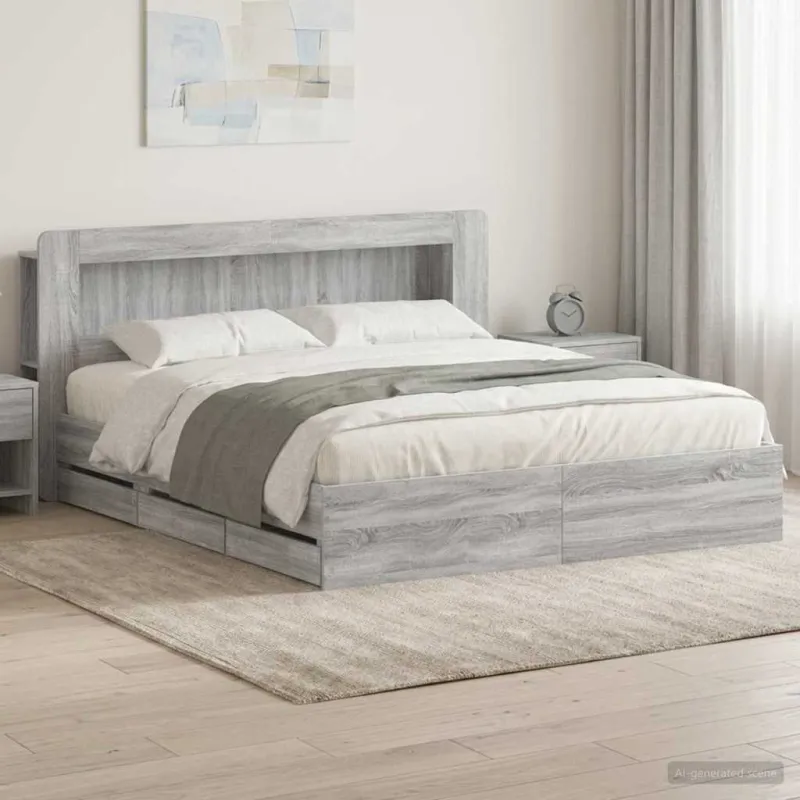 Lovos rėmas su saugojimu Pilka Sonoma 200 x 200 cm