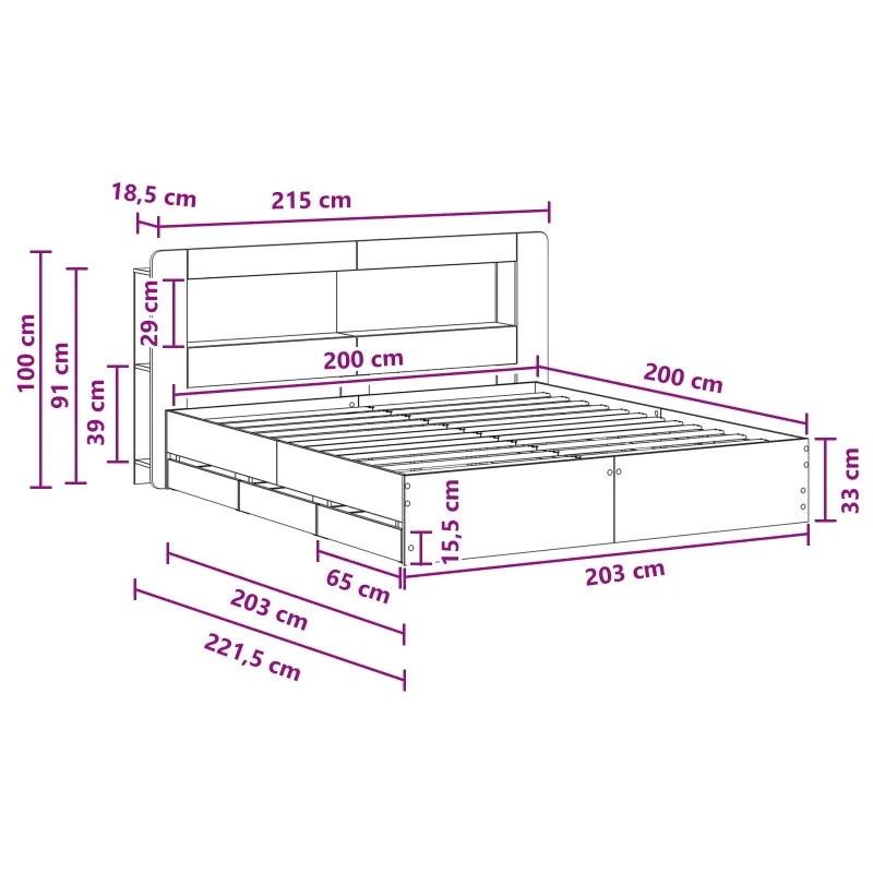 Lovos rėmas su saugojimu Pilka Sonoma 200 x 200 cm