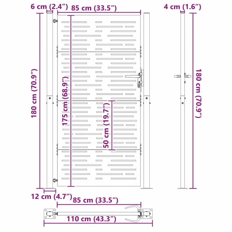 Sodo vartai Juoda 110 x 180 cm Milteliniu būdu dengtas plienas