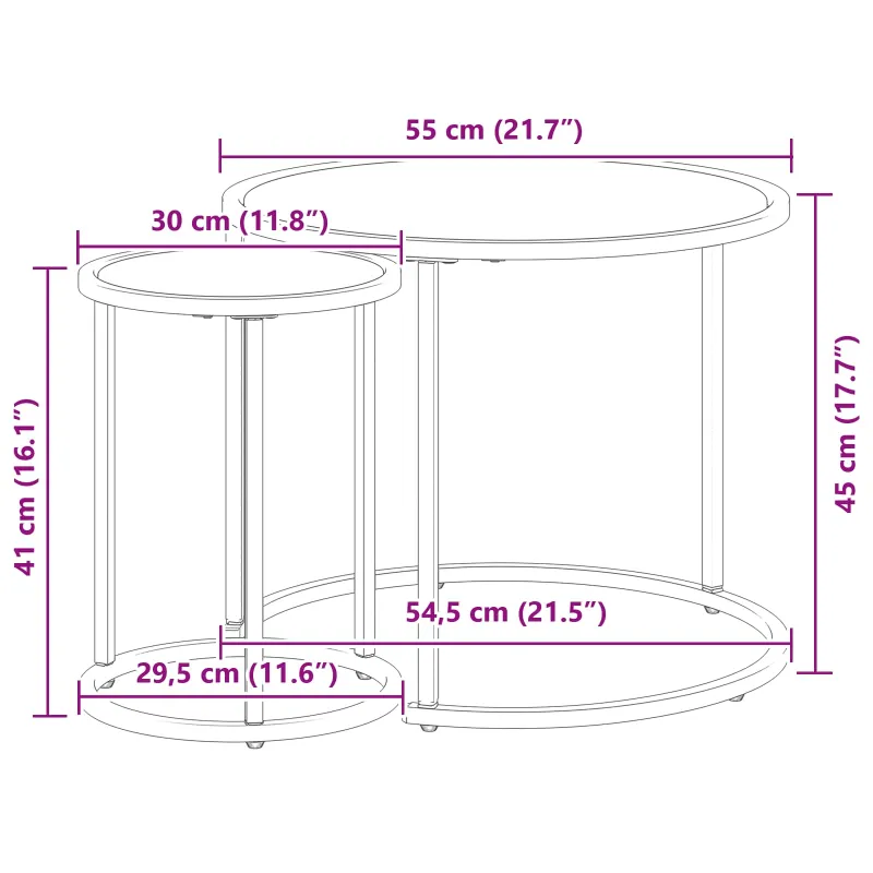 Kavos staliuko komplektas 2 pcs 55 x 55 x 45 cm plienas