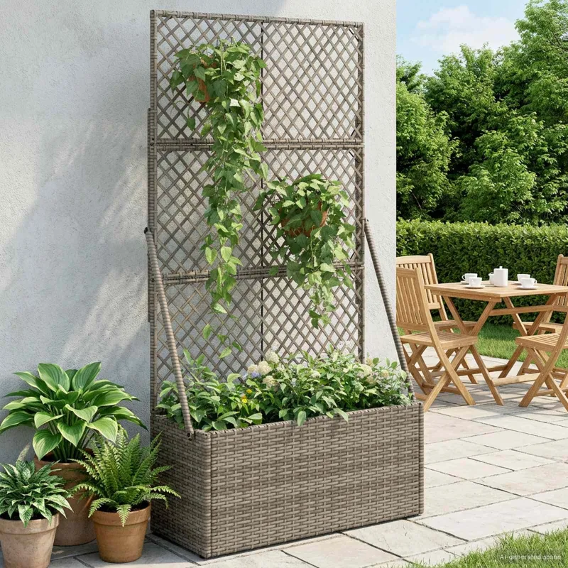 Sodas vazonas su trellis Pilka 70 x 30 x 135 cm poliratanas
