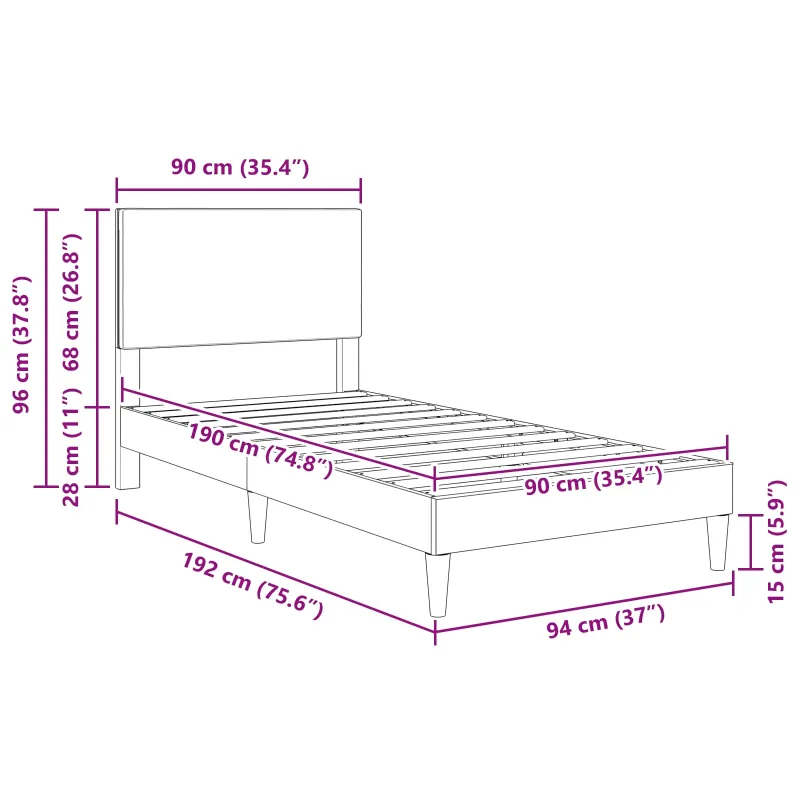 Lovos rėmas Kreminė 90 x 190 cm Kordūrinis audinys