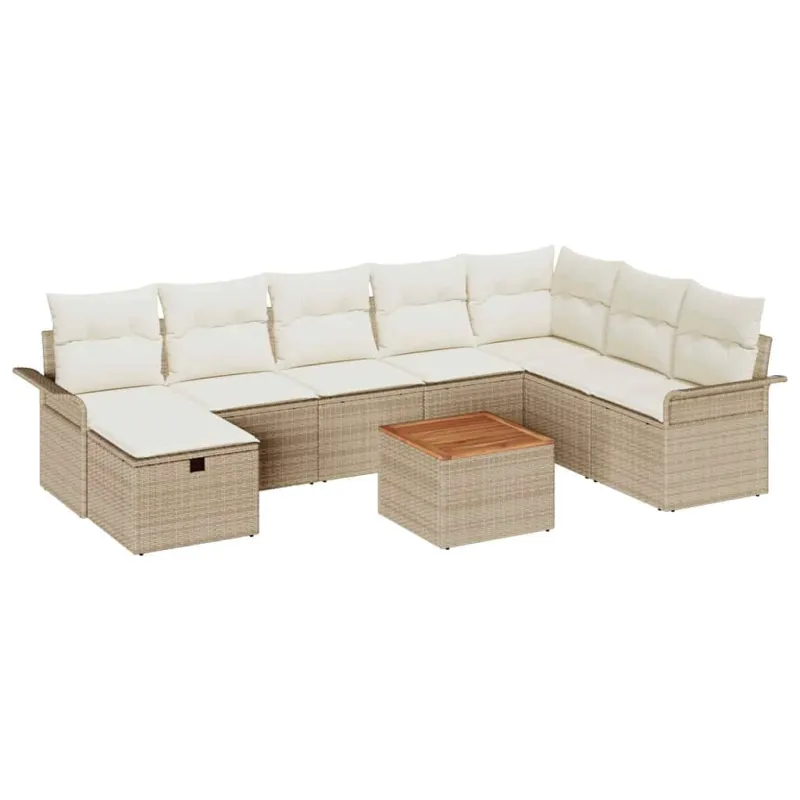 Sodo sohvaryhmä tyynyine 9 osaa, hiekanvärinen polyrattani