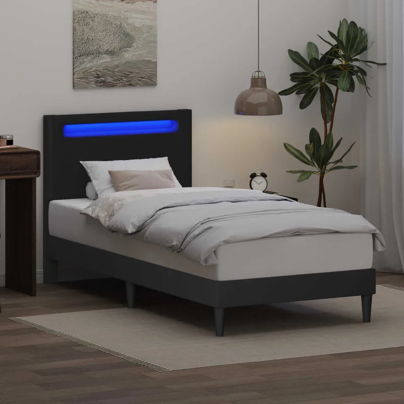Lovos rėmas su LED juostelėmis Juoda 80 x 200 cm Dirbtinė oda