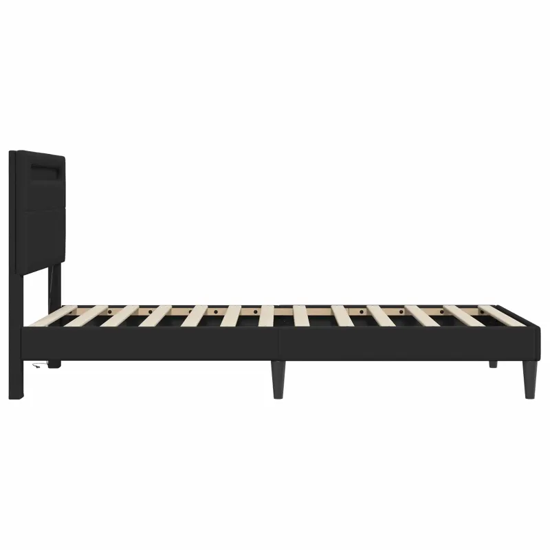 Lovos rėmas su LED juostelėmis Juoda 80 x 200 cm Dirbtinė oda