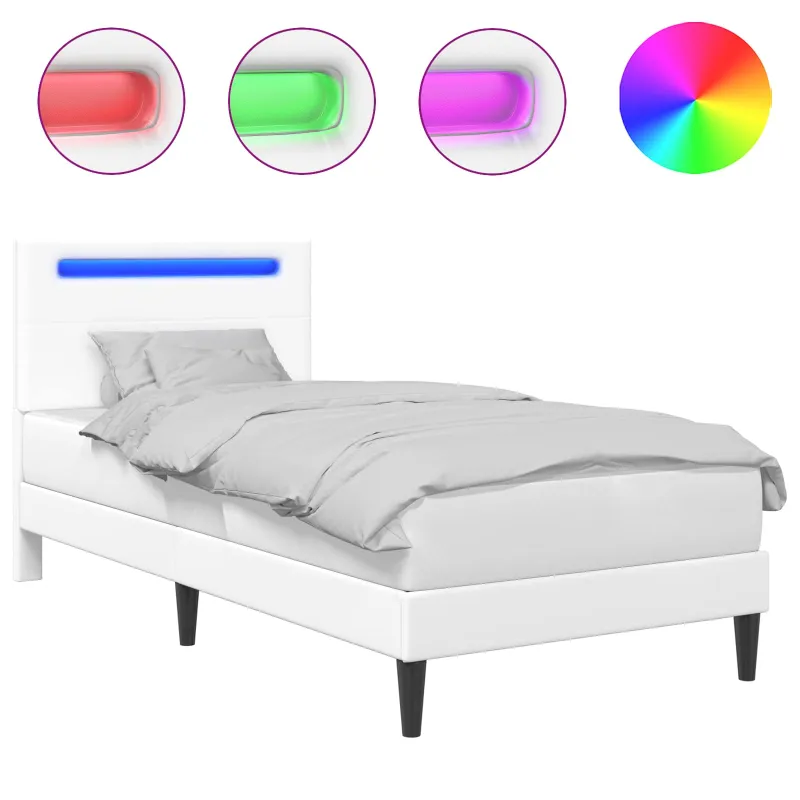 Lovos rėmas su LED juostelėmis Balta 80 x 200 cm Dirbtinė oda