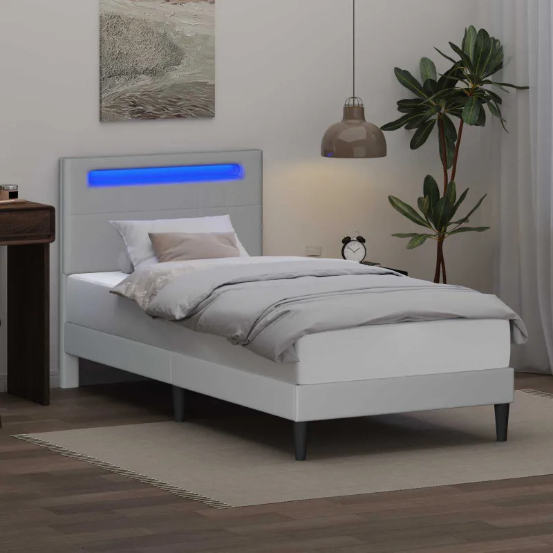 Lovos rėmas su LED juostelėmis Balta 80 x 200 cm Dirbtinė oda