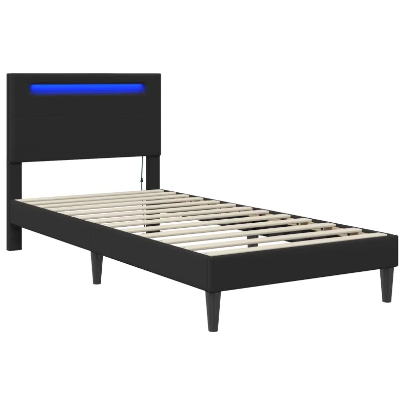 Lovos rėmas su LED juostelėmis Juoda 90 x 190 cm Dirbtinė oda