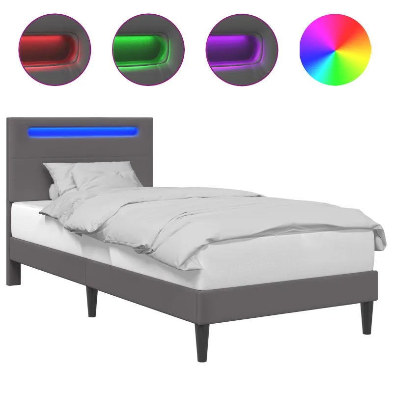Lovos rėmas su LED juostelėmis Pilka 90 x 200 cm Dirbtinė oda