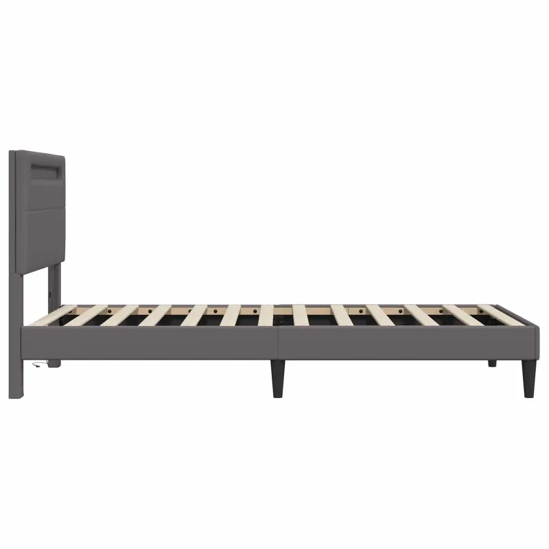 Lovos rėmas su LED juostelėmis Pilka 90 x 200 cm Dirbtinė oda