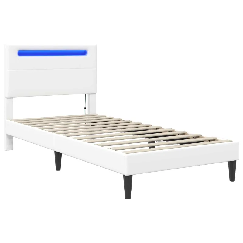 Lovos rėmas su LED juostelėmis Balta 90 x 200 cm Dirbtinė oda