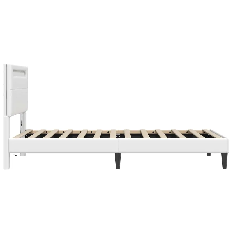 Lovos rėmas su LED juostelėmis Balta 90 x 200 cm Dirbtinė oda
