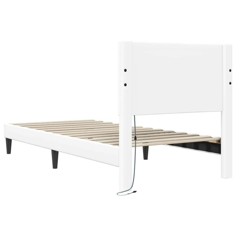 Lovos rėmas su LED juostelėmis Balta 90 x 200 cm Dirbtinė oda
