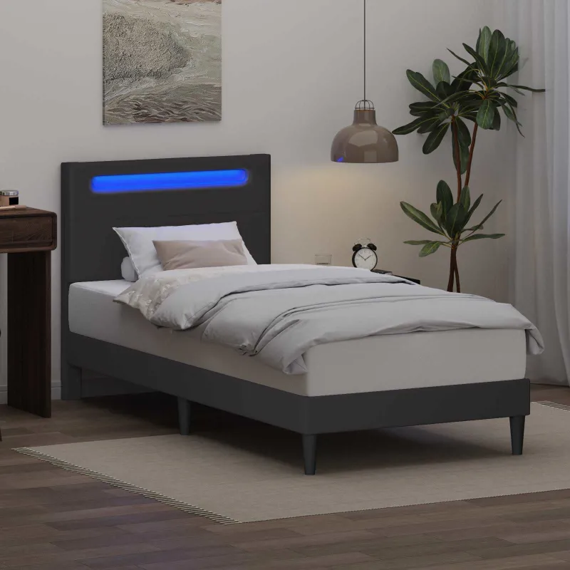 Lovos rėmas su LED juostelėmis Pilka 100 x 200 cm Dirbtinė oda