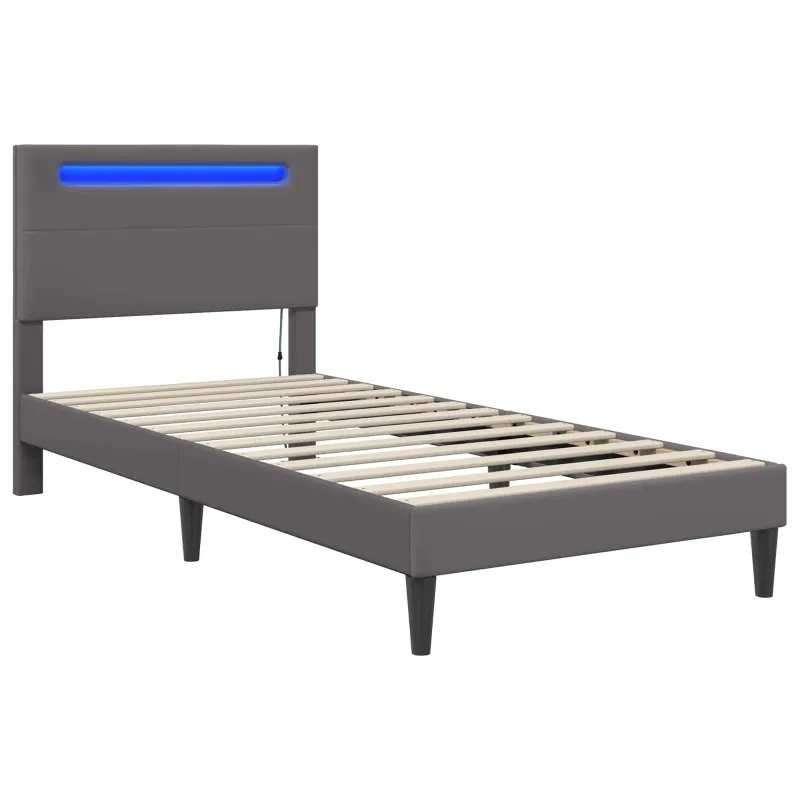 Lovos rėmas su LED juostelėmis Pilka 100 x 200 cm Dirbtinė oda