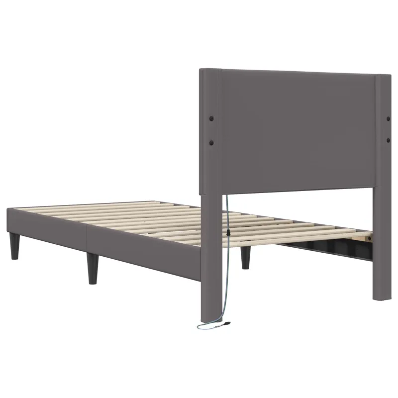 Lovos rėmas su LED juostelėmis Pilka 100 x 200 cm Dirbtinė oda