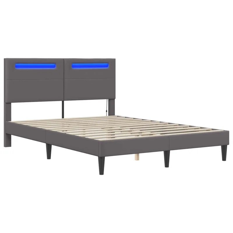 Lovos rėmas su LED juostelėmis Pilka 120 x 190 cm Dirbtinė oda