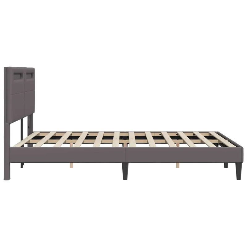 Lovos rėmas su LED juostelėmis Pilka 120 x 190 cm Dirbtinė oda