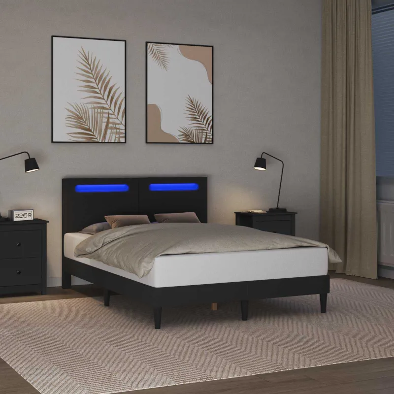 Lovos rėmas su LED juostelėmis Juoda 120 x 190 cm Dirbtinė oda