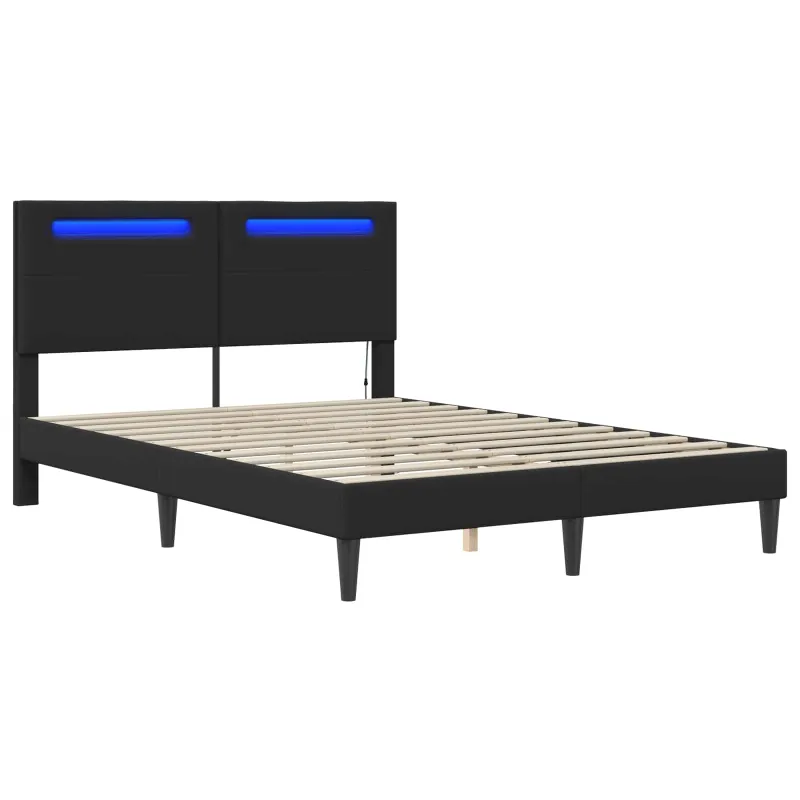 Lovos rėmas su LED juostelėmis Juoda 120 x 190 cm Dirbtinė oda