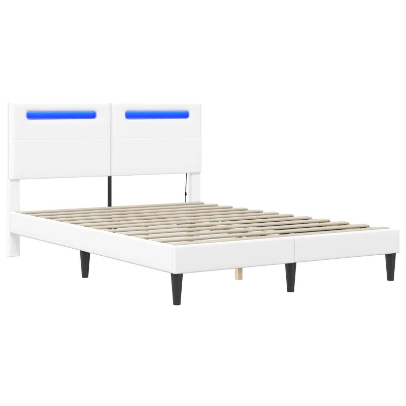 Lovos rėmas su LED juostelėmis Balta 120 x 190 cm Dirbtinė oda