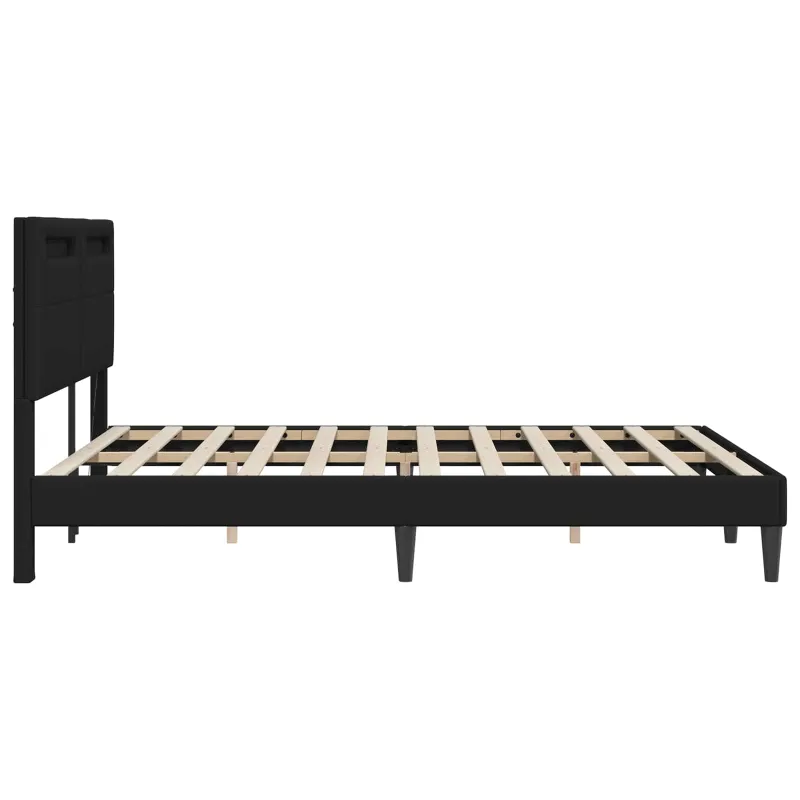 Lovos rėmas su LED juostelėmis Juoda 120 x 200 cm Dirbtinė oda