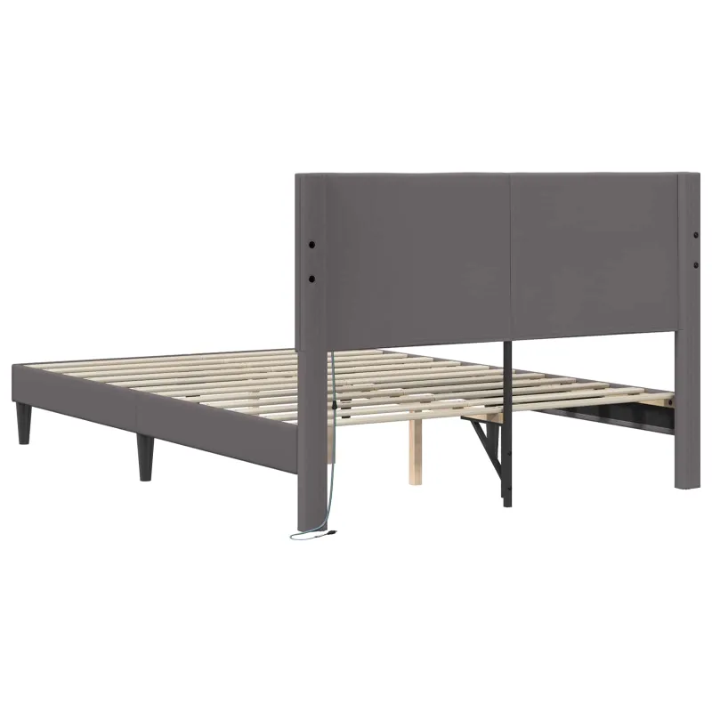 Lovos rėmas su LED juostelėmis Pilka 140 x 200 cm Dirbtinė oda
