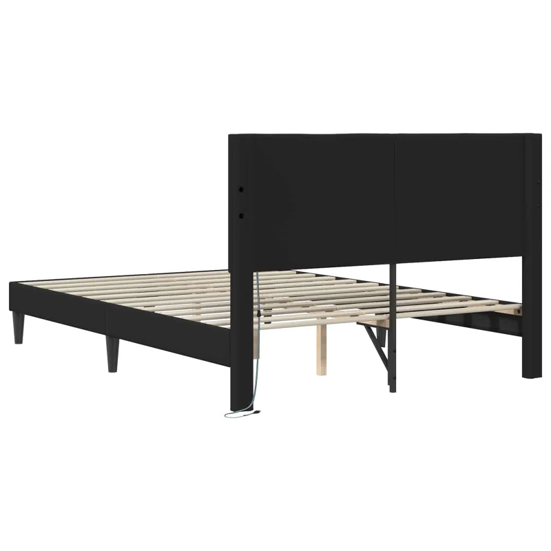Lovos rėmas su LED juostelėmis Juoda 160 x 200 cm Dirbtinė oda
