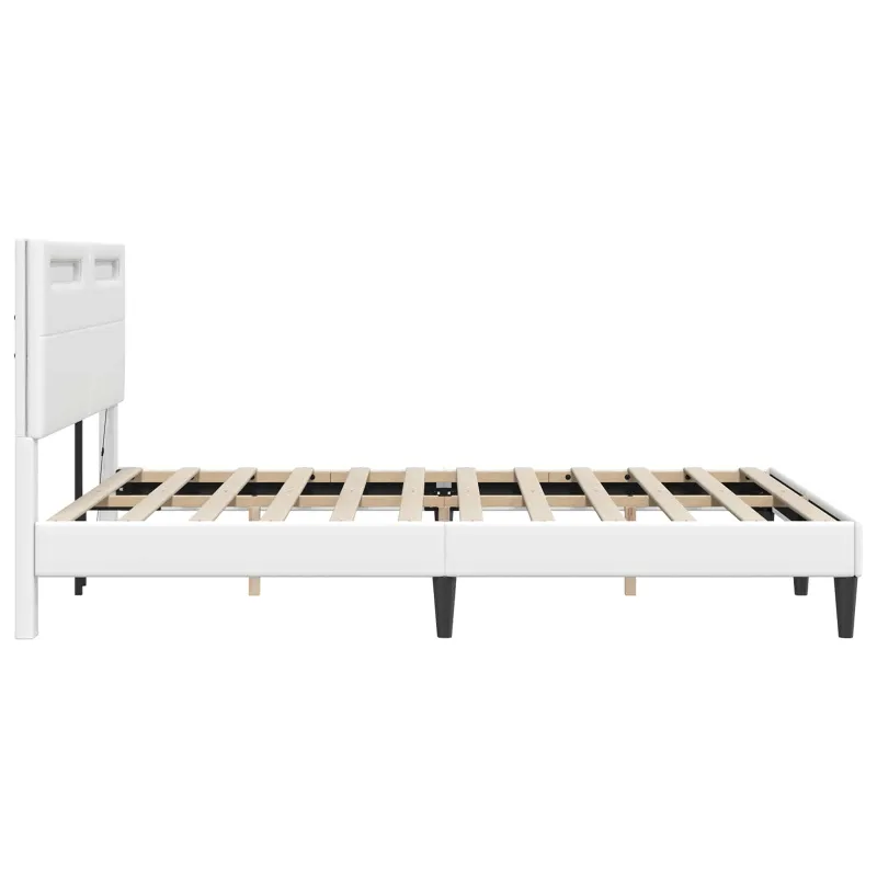 Lovos rėmas su LED juostelėmis Balta 160 x 200 cm Dirbtinė oda