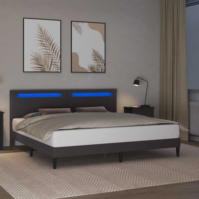 Lovos rėmas su LED juostelėmis Pilka 180 x 200 cm Dirbtinė oda