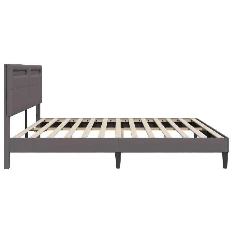 Lovos rėmas su LED juostelėmis Pilka 180 x 200 cm Dirbtinė oda