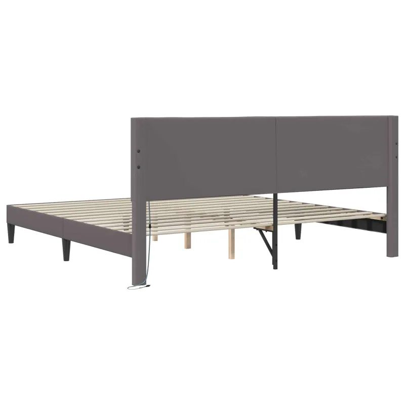 Lovos rėmas su LED juostelėmis Pilka 180 x 200 cm Dirbtinė oda