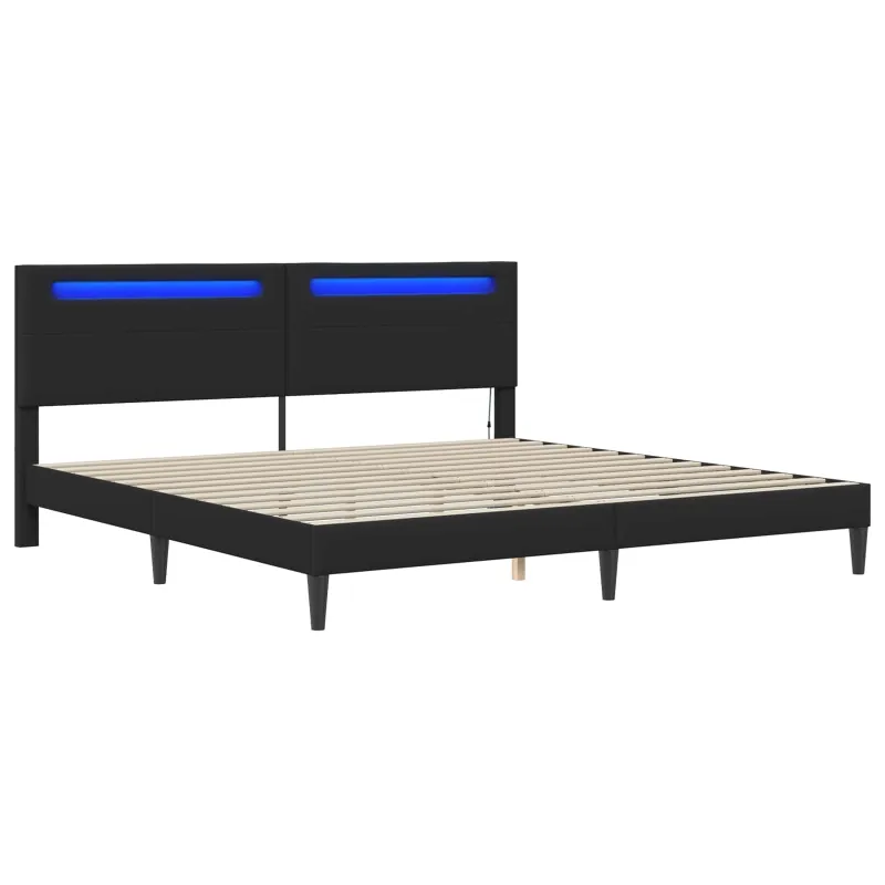 Lovos rėmas su LED juostelėmis Juoda 180 x 200 cm Dirbtinė oda