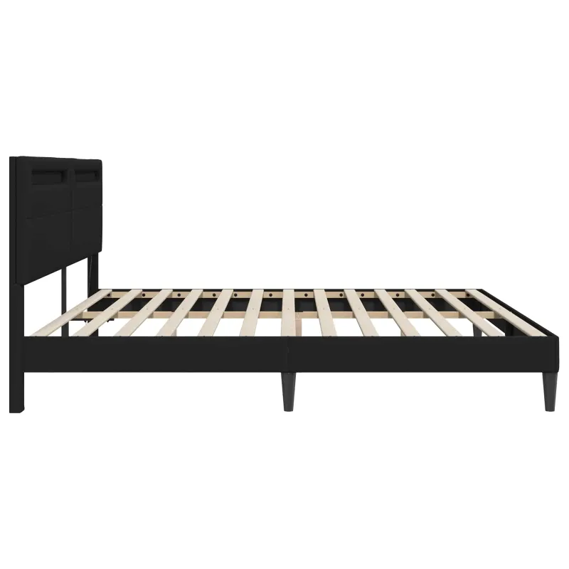 Lovos rėmas su LED juostelėmis Juoda 180 x 200 cm Dirbtinė oda