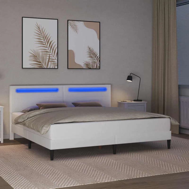 Lovos rėmas su LED juostelėmis Balta 180 x 200 cm Dirbtinė oda