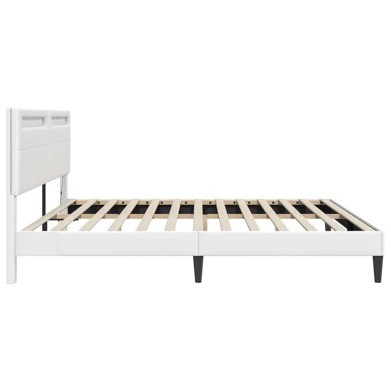 Lovos rėmas su LED juostelėmis Balta 180 x 200 cm Dirbtinė oda