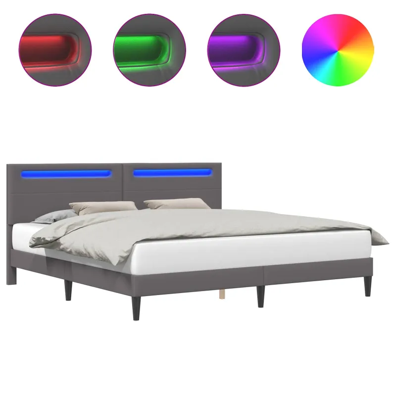 Lovos rėmas su LED juostelėmis Pilka 200 x 200 cm Dirbtinė oda