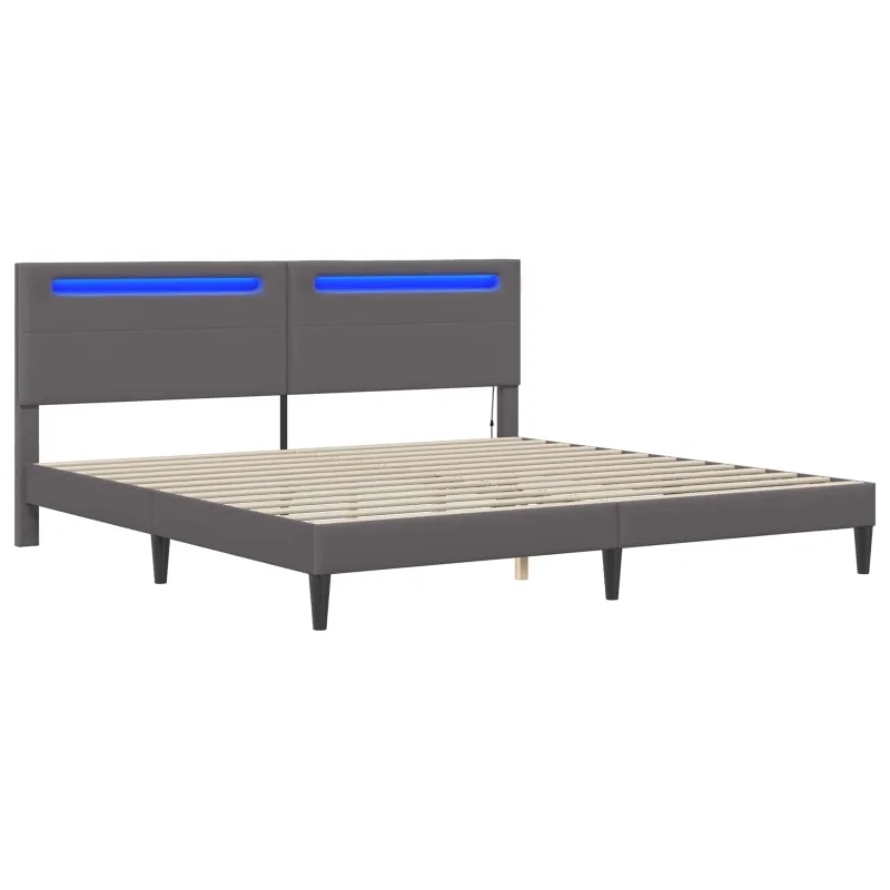 Lovos rėmas su LED juostelėmis Pilka 200 x 200 cm Dirbtinė oda