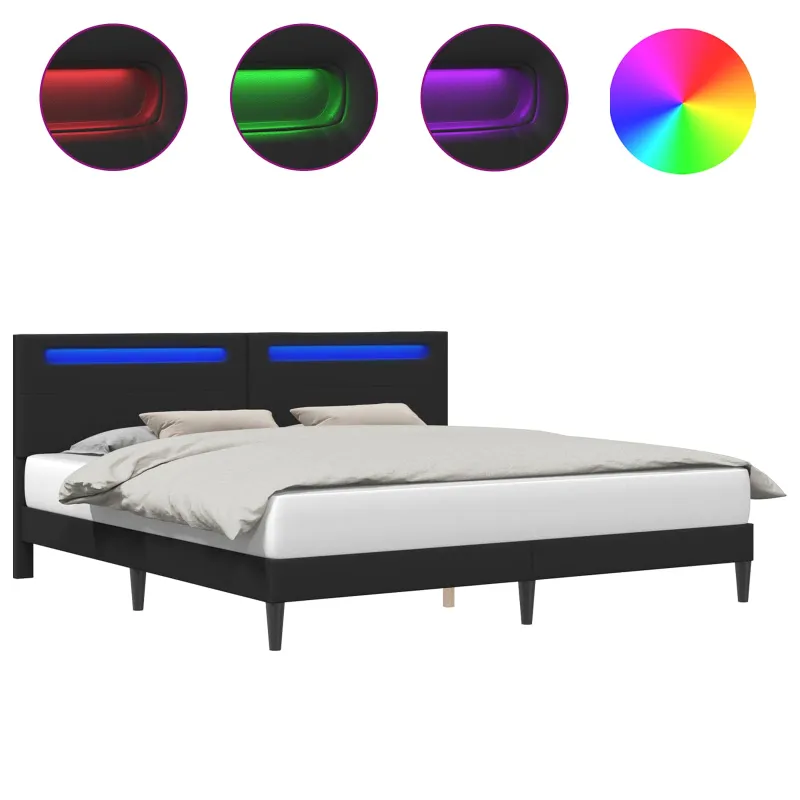 Lovos rėmas su LED juostelėmis Juoda 200 x 200 cm Dirbtinė oda