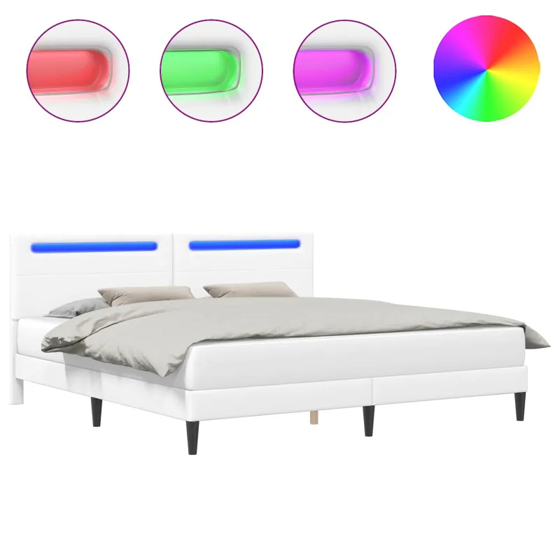 Lovos rėmas su LED juostelėmis Balta 200 x 200 cm Dirbtinė oda