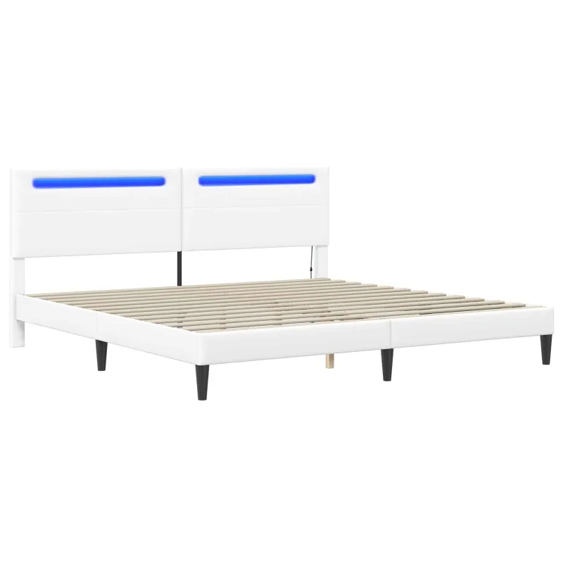 Lovos rėmas su LED juostelėmis Balta 200 x 200 cm Dirbtinė oda