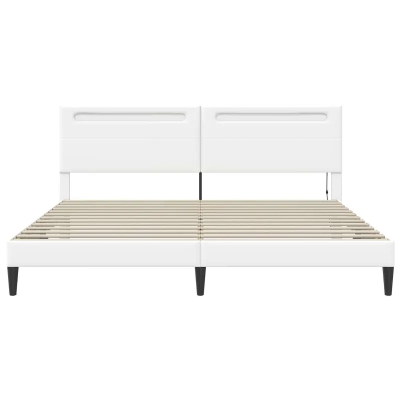 Lovos rėmas su LED juostelėmis Balta 200 x 200 cm Dirbtinė oda
