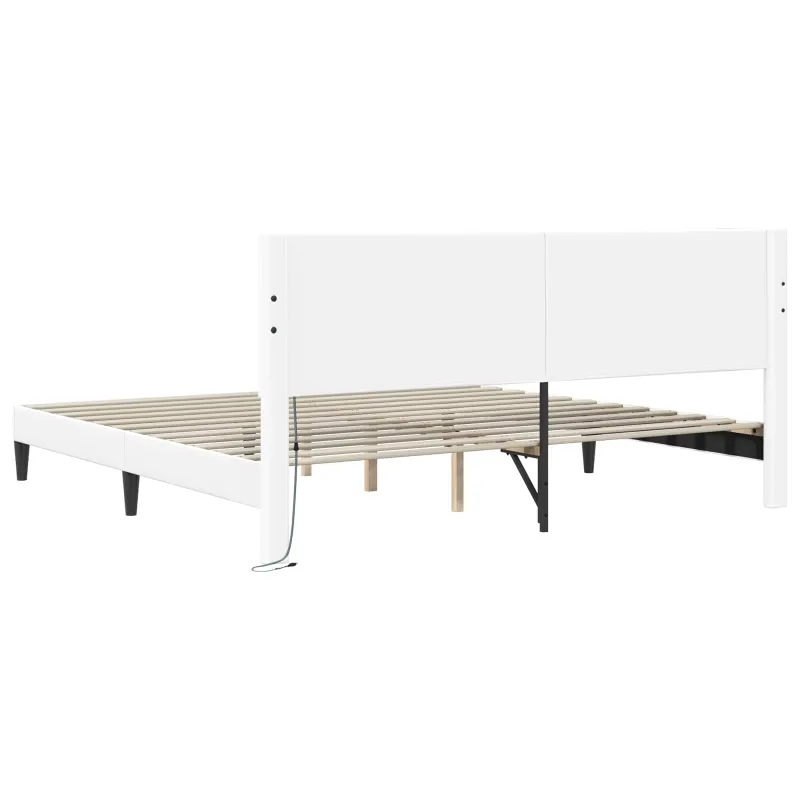 Lovos rėmas su LED juostelėmis Balta 200 x 200 cm Dirbtinė oda