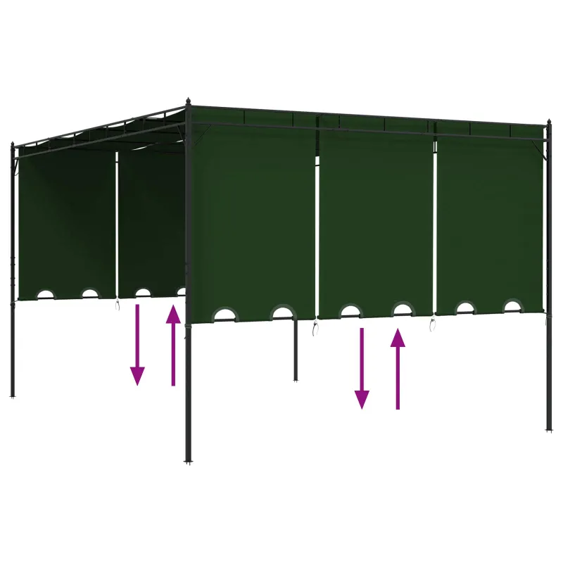 Pavėsinė 4 x 3 x 2,3 m Žalia Poliesteris ir plienas