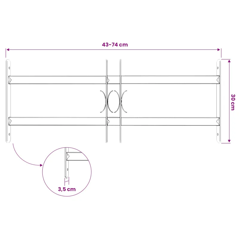 Langų saugos grotelės su 2 skersiniais 3 pcs 43-74 cm
